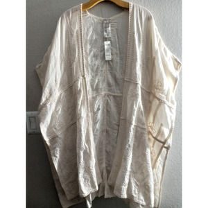 Chico's Floral Embroidered Covering Neutral One Size Kimono Ruana New 570286220